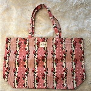 Sézane Pink Striped and Floral Tote Bag